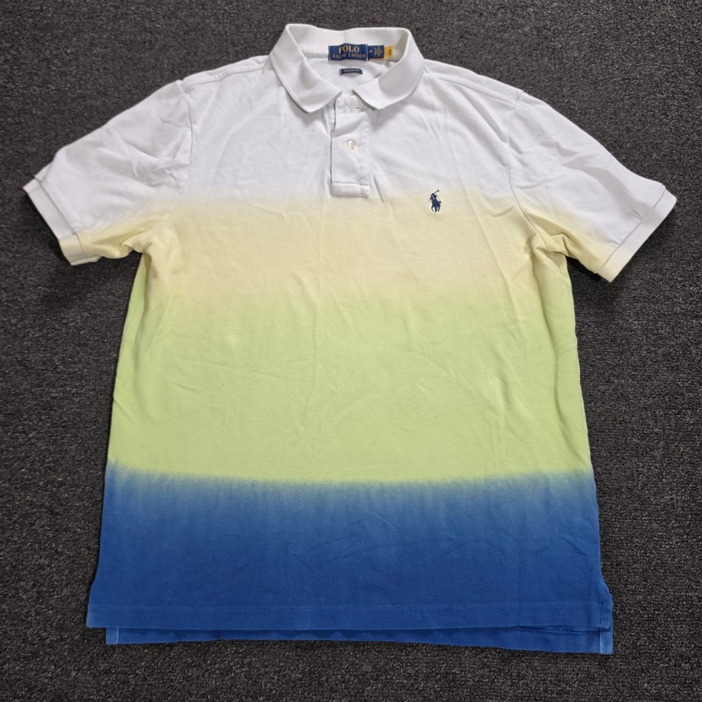 Polo Ralph Lauren Polo Shirt Mens M White Yellow Blue Ombre Dip Dye Classic Fit - Picture 1 of 7
